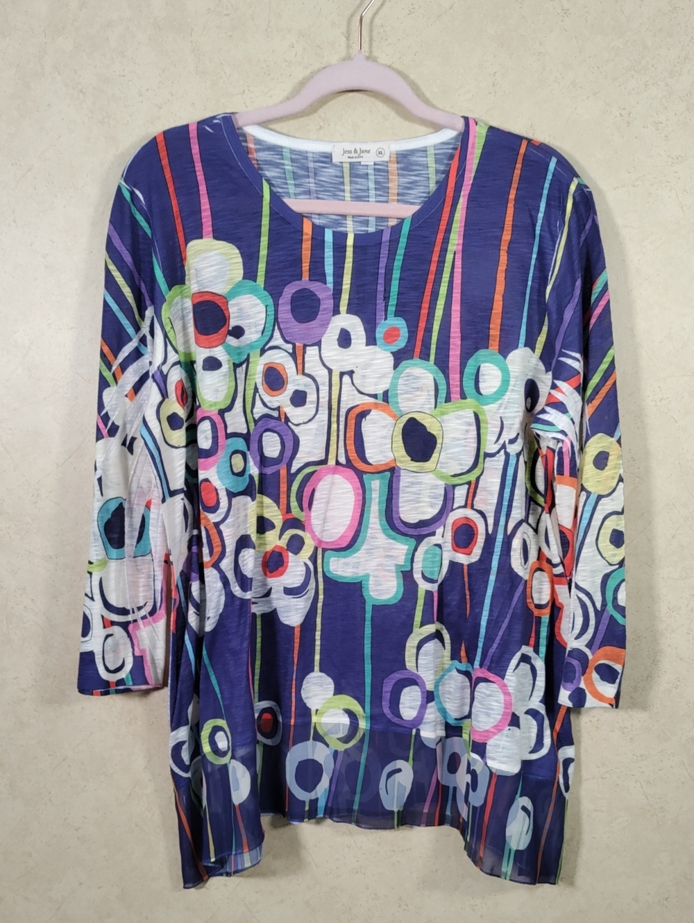 J185 Jess & Jane Mixed Media Abstract Floral Tee XL